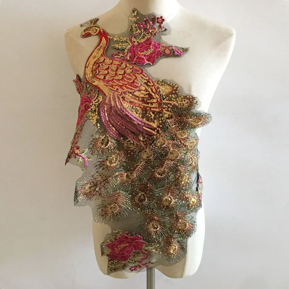 Home Lines Textiles - 孔雀の羽のワンピース販売 DIY 工芸品スパンコール金糸刺繍衣服アップリケ針仕事ホームテキスタイル生地
