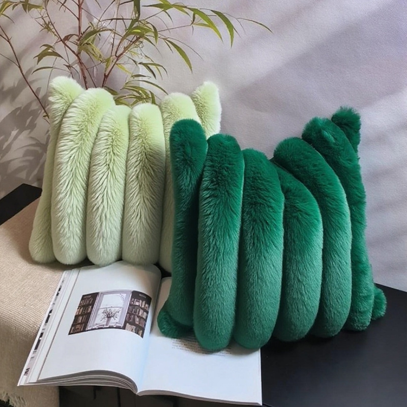 Pillow Cover 20X20 - 厚手のストライプ柄装飾用クッションカバー、ふわふわのぬいぐるみ枕カバー、フェイクラビットファーのクッションカバー、ソファ、カウチ、ベッド、リビングルーム用