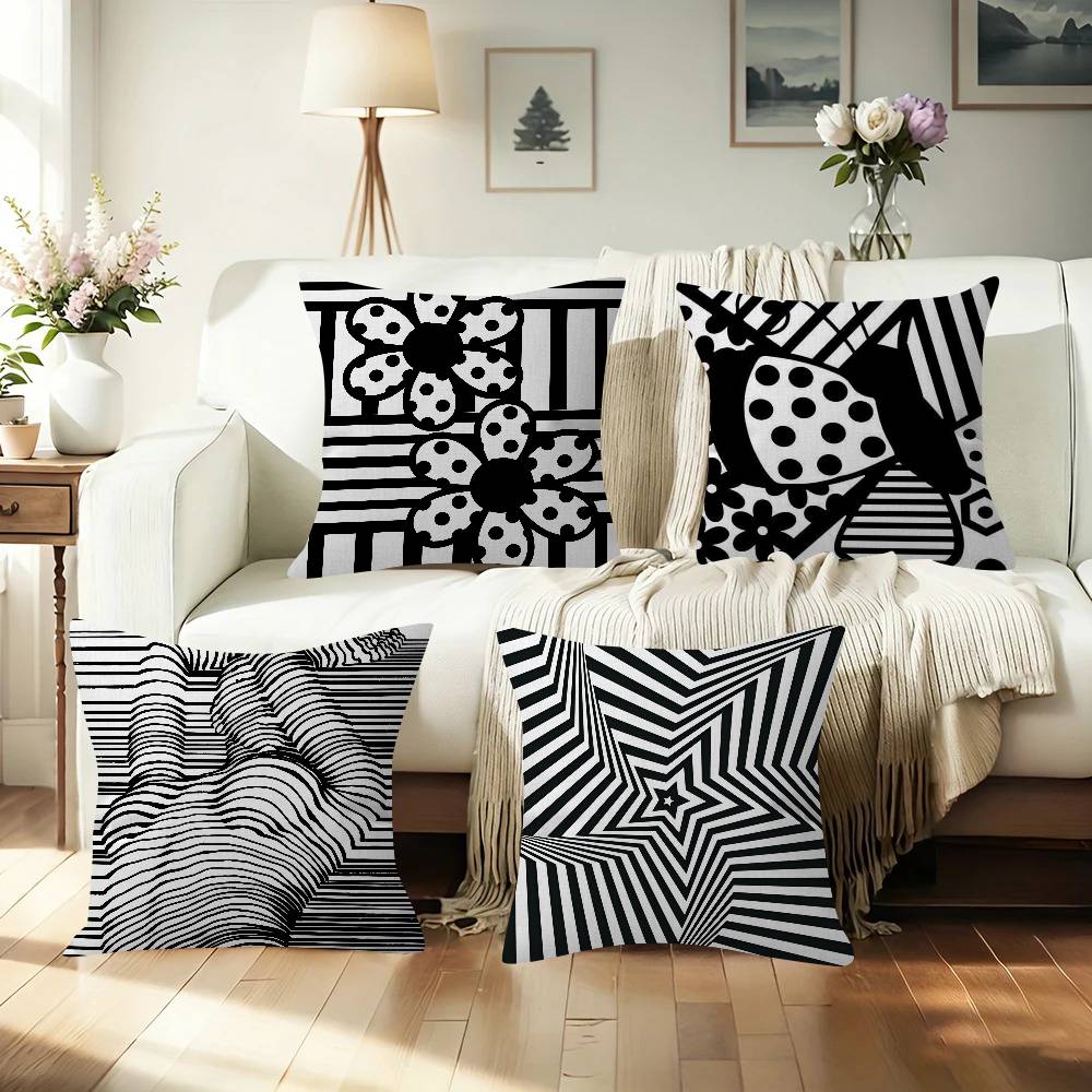 Home Lines Textiles - 黒の抽象的なライン枕アニメ枕ソファベッドヘッド枕カバークッションカバーファッション