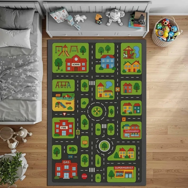 Home Textiles Rug - キッズシティロードマッププレイマット教育用カーペット子供のプレイルーム寝室学習玩具交通トラックラグ滑り止めソフトマット