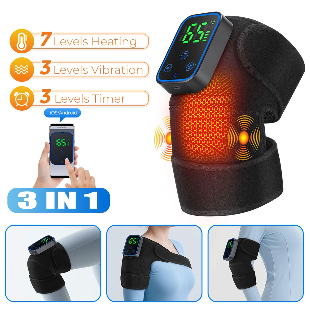 Heated Pad Electric - 3-IN-1 膝マッサージャー APP 制御グラフェン加熱振動電気膝肘肩マッサージベルト熱温湿布パッド