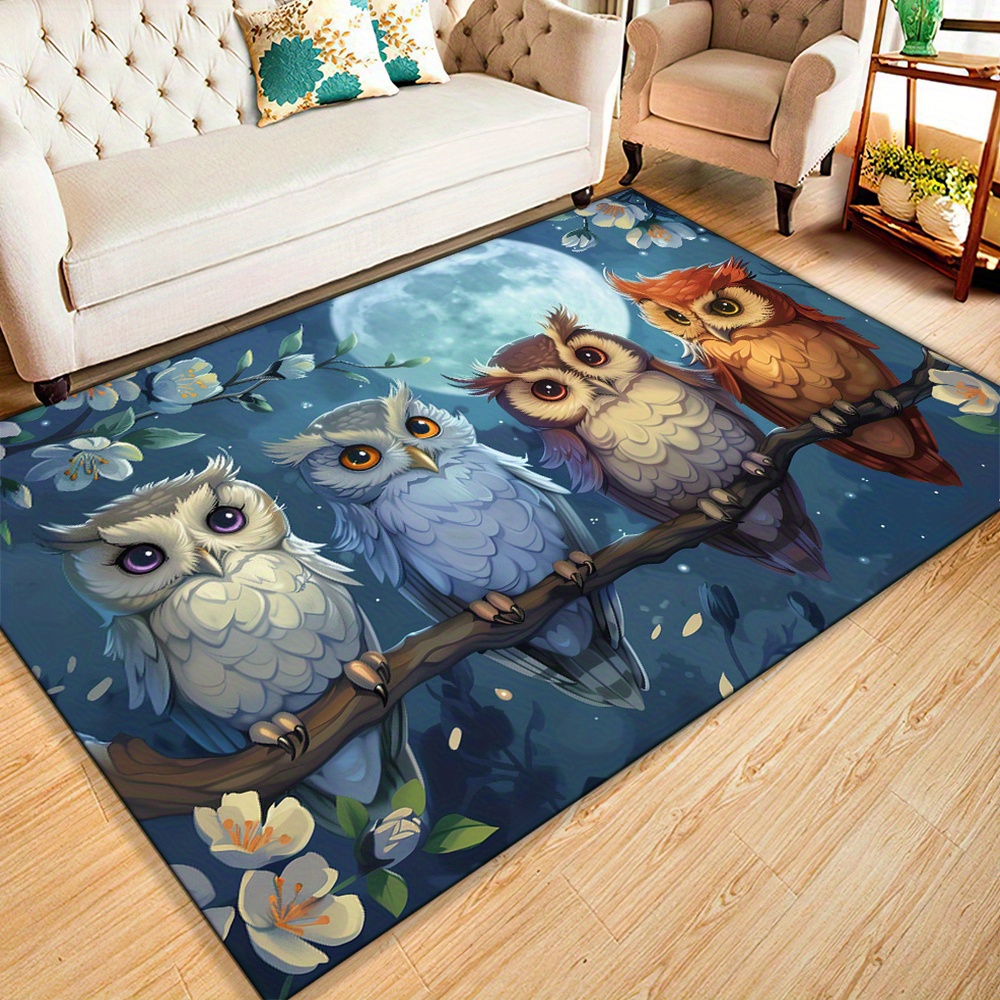 Home Textiles Rug - 月光フクロウカーペット：快適なプリントエリアラグ、家族や友人へのギフトに最適、美しいホテル装飾用ラグ