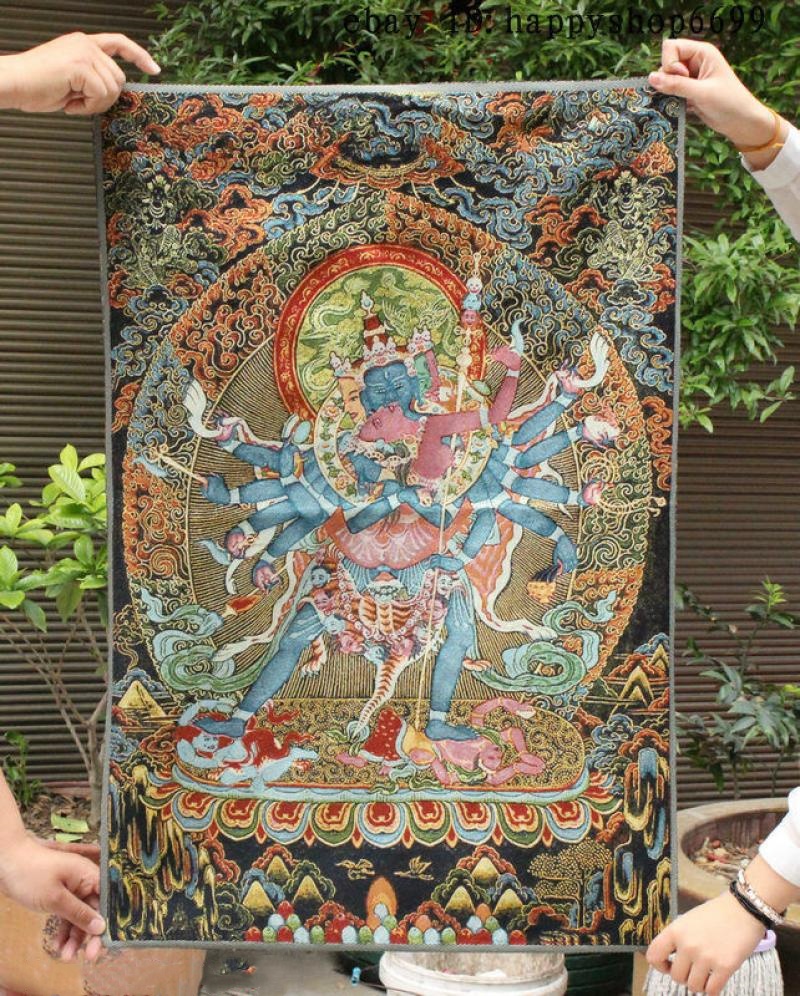 36インチのチベット仏教シルク布タンカ刺繍壁画、ヤマンタカ仏 - Home Textiles China のレビューと価格