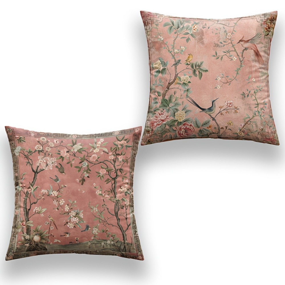 2 個ヴィンテージシノワズリ花柄鳥柄スローピローカバー装飾正 - Pillow Cover 20X20 のレビューと価格