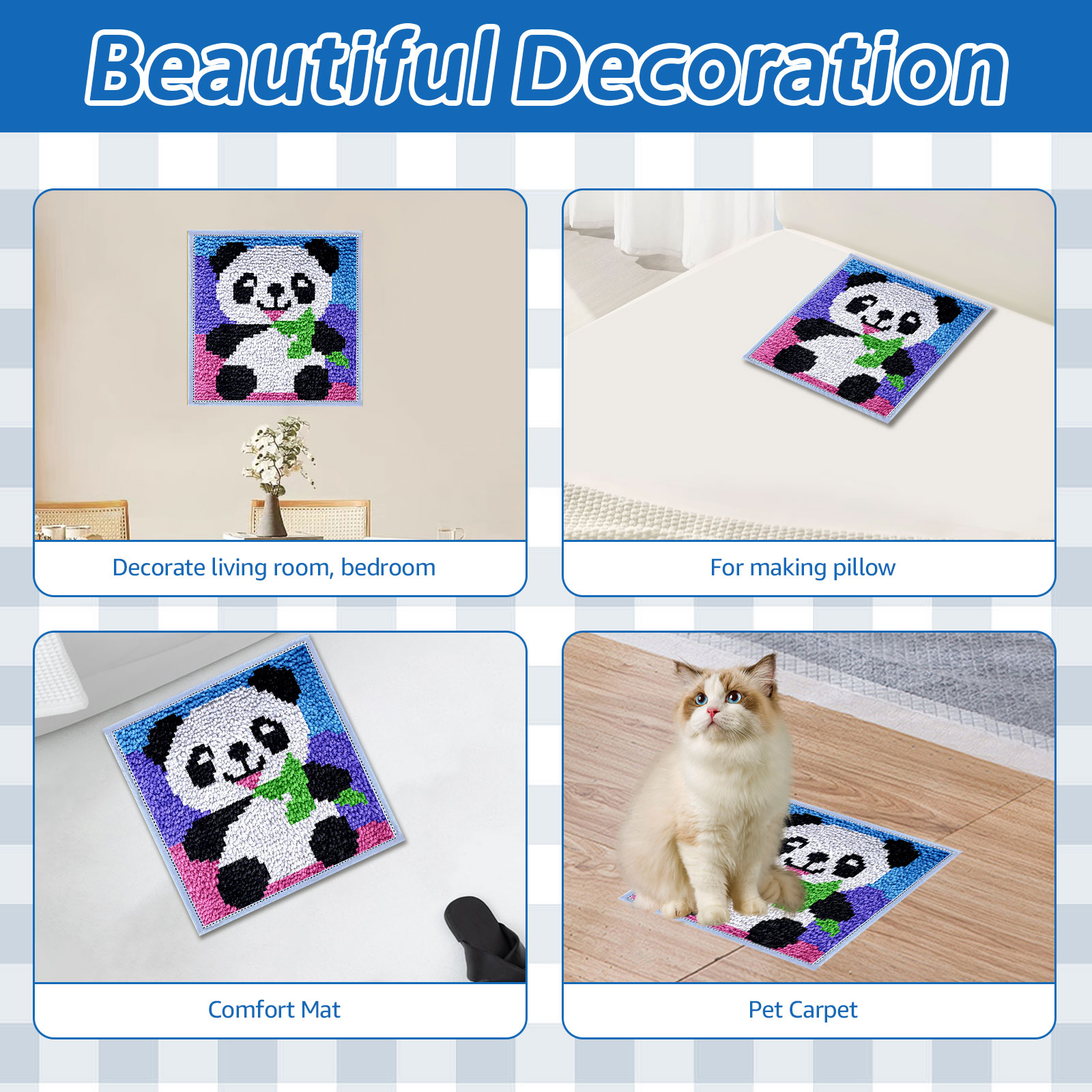 大人初心者向けラッチフックキット キツネ/パンダ/フクロウ  - Home Textiles Rug のレビューと価格