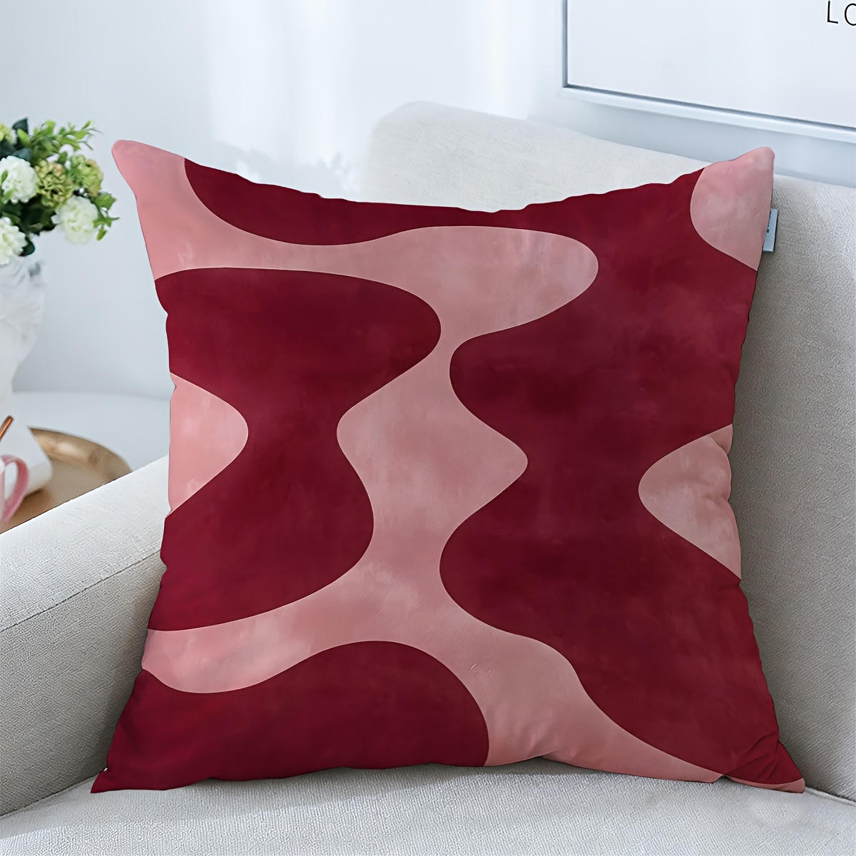 ピンクバーガンディ抽象アートスカンジナビア風スローピローカバ - Pillow Cover 20X20 のレビューと価格