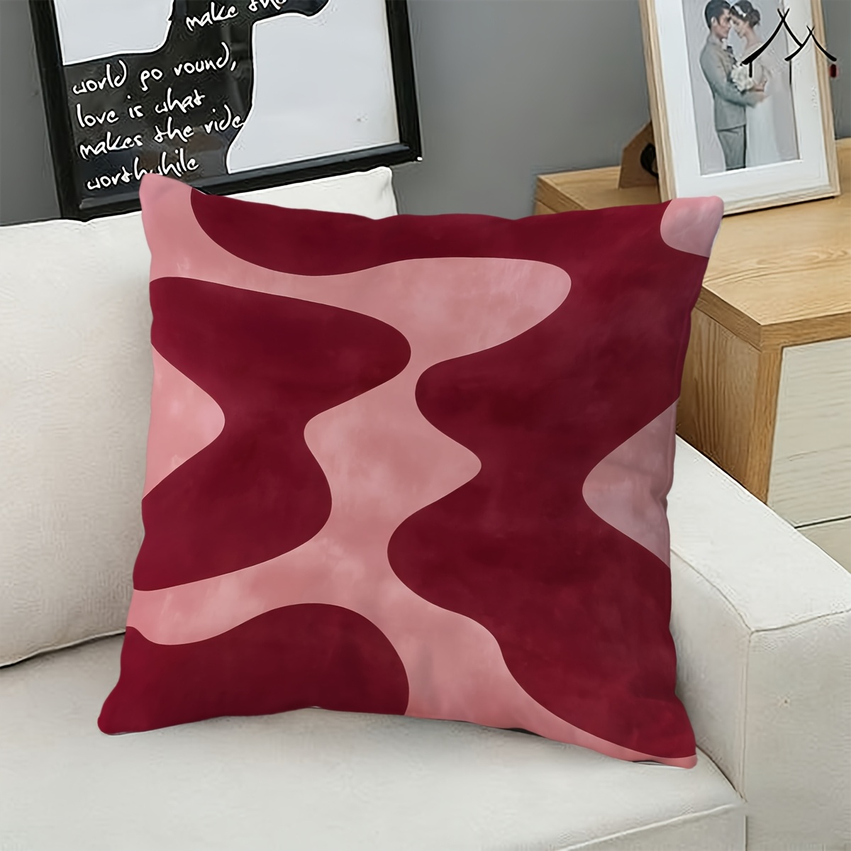 ピンクバーガンディ抽象アートスカンジナビア風スローピローカバ - Pillow Cover 20X20 のレビューと価格