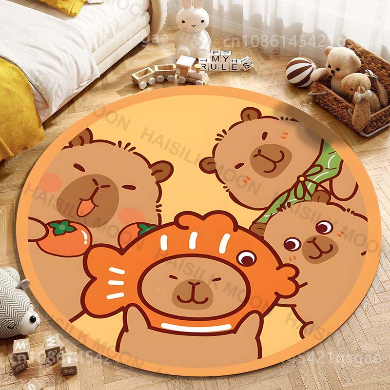 カピバラ-漫画のプリントが施された丸いカーペット,リビングル - Home Textiles Rug のレビューと価格