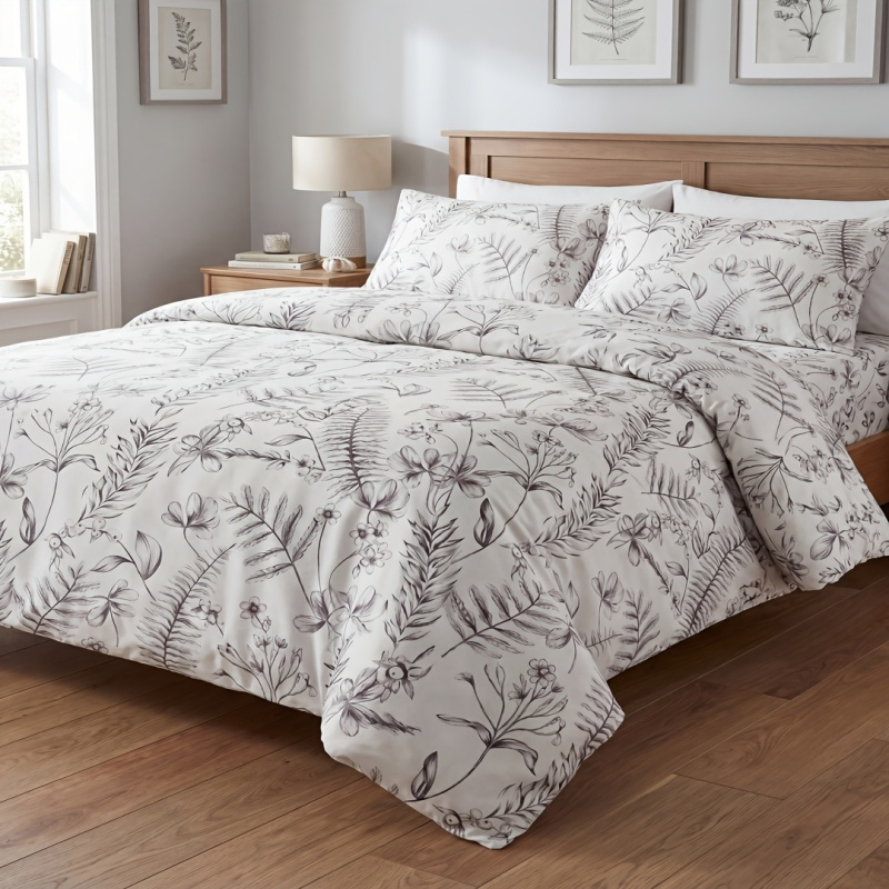 ヴィンテージスケッチ グレーラインアート 植物柄掛け布団カバ - Home Lines Textiles のレビューと価格