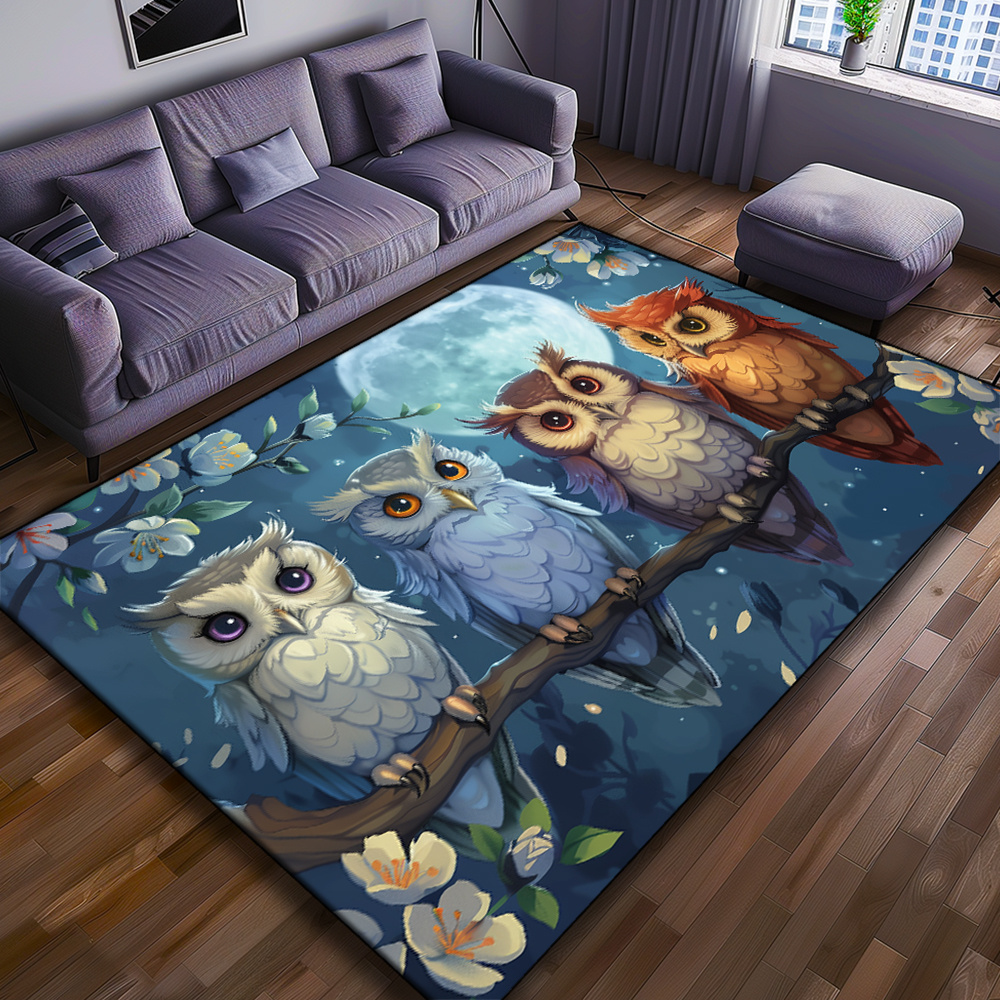 月光フクロウカーペット：快適なプリントエリアラグ、家族や友人 - Home Textiles Rug のレビューと価格